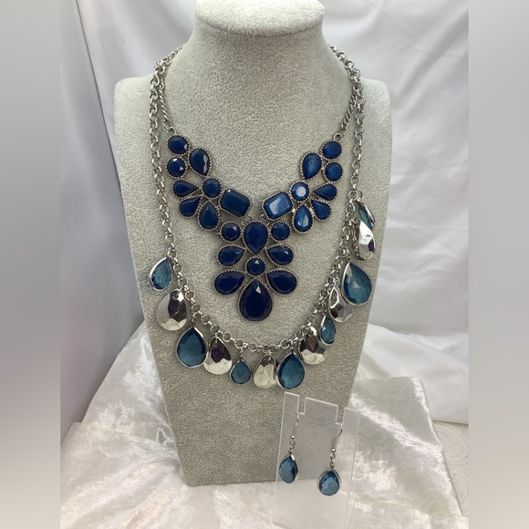 unsigned Jewelry - Bib Style Blues Necklaces and earrings
